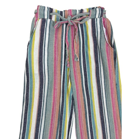 Women’s Flowy Linen Boho Colorful Striped Wide Leg Cropped Festival Pants M - Picture 7 of 13